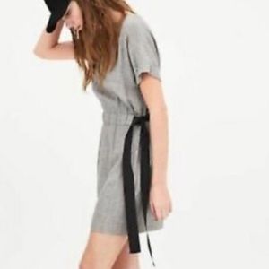 ZARA TRAFALUC black/white dress w grosgrain ribbon ties at sides, elastic waist